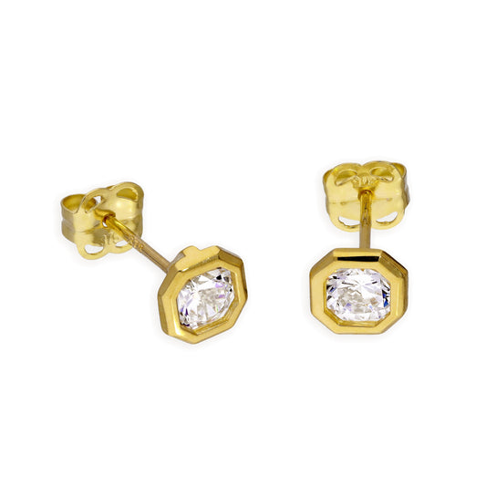 Boucles d'oreilles octogonales en or 9 carats et cristal CZ transparent
