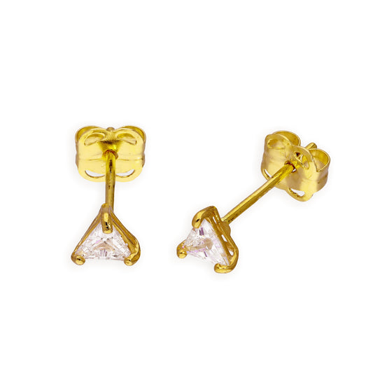 Boucles d'oreilles à tige triangulaires en or 9 carats et cristal CZ transparent