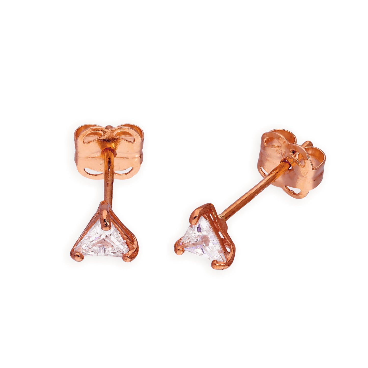 Boucles d'oreilles à tige triangulaires en or rose 9 carats et cristal CZ transparent