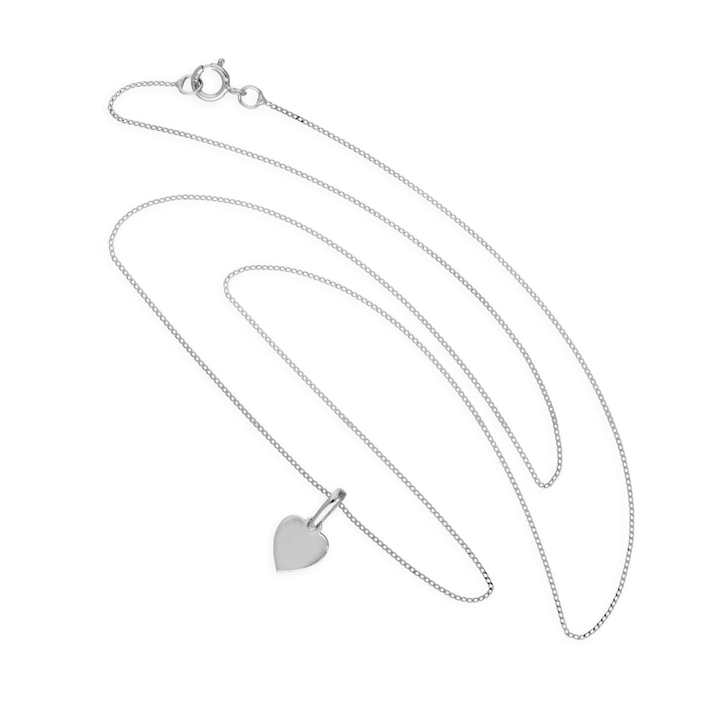 Collier pendentif petit cœur gravable en or blanc 9 carats, 40 à 50 cm