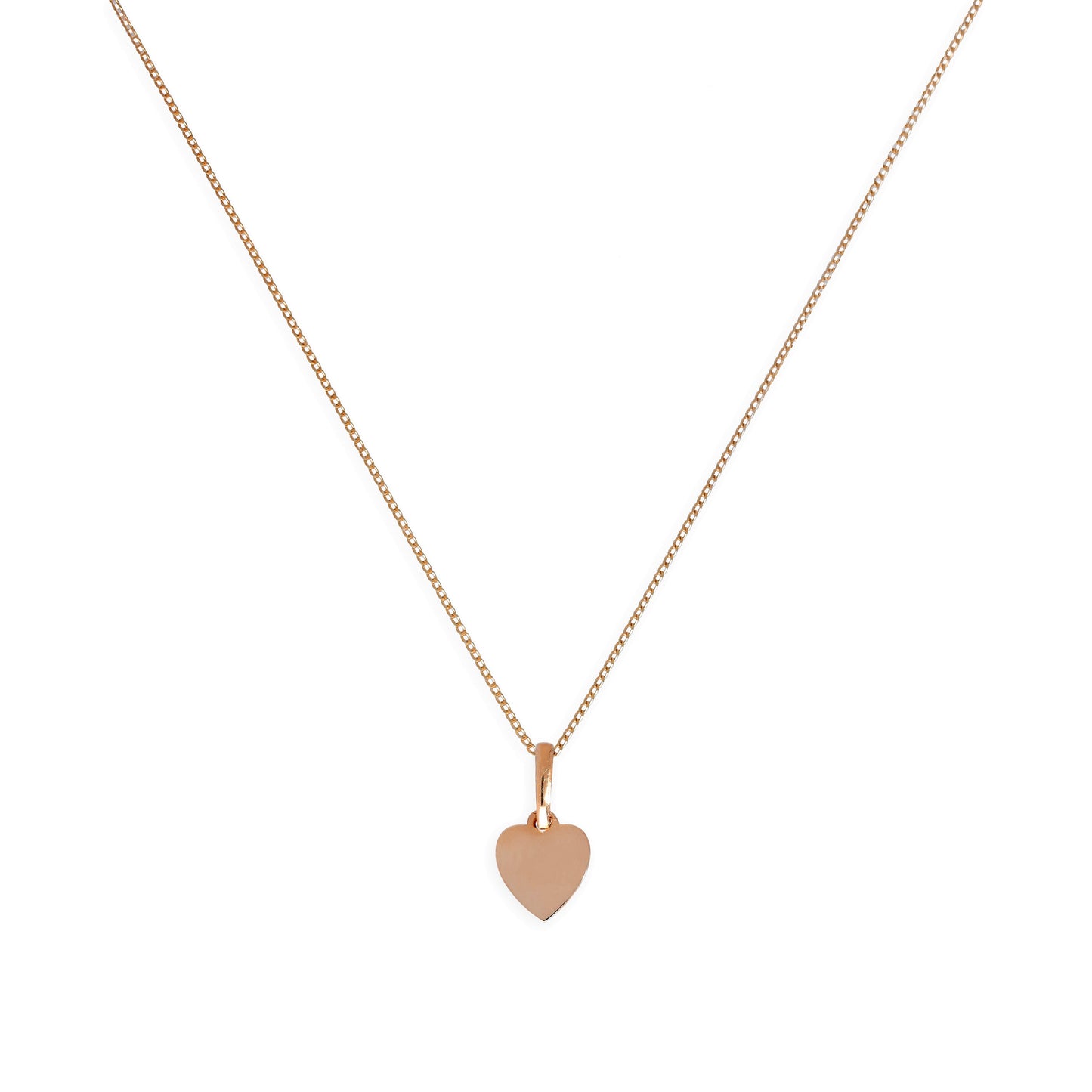 Collier pendentif petit cœur gravable en or rose 9 carats, 40 à 45 cm
