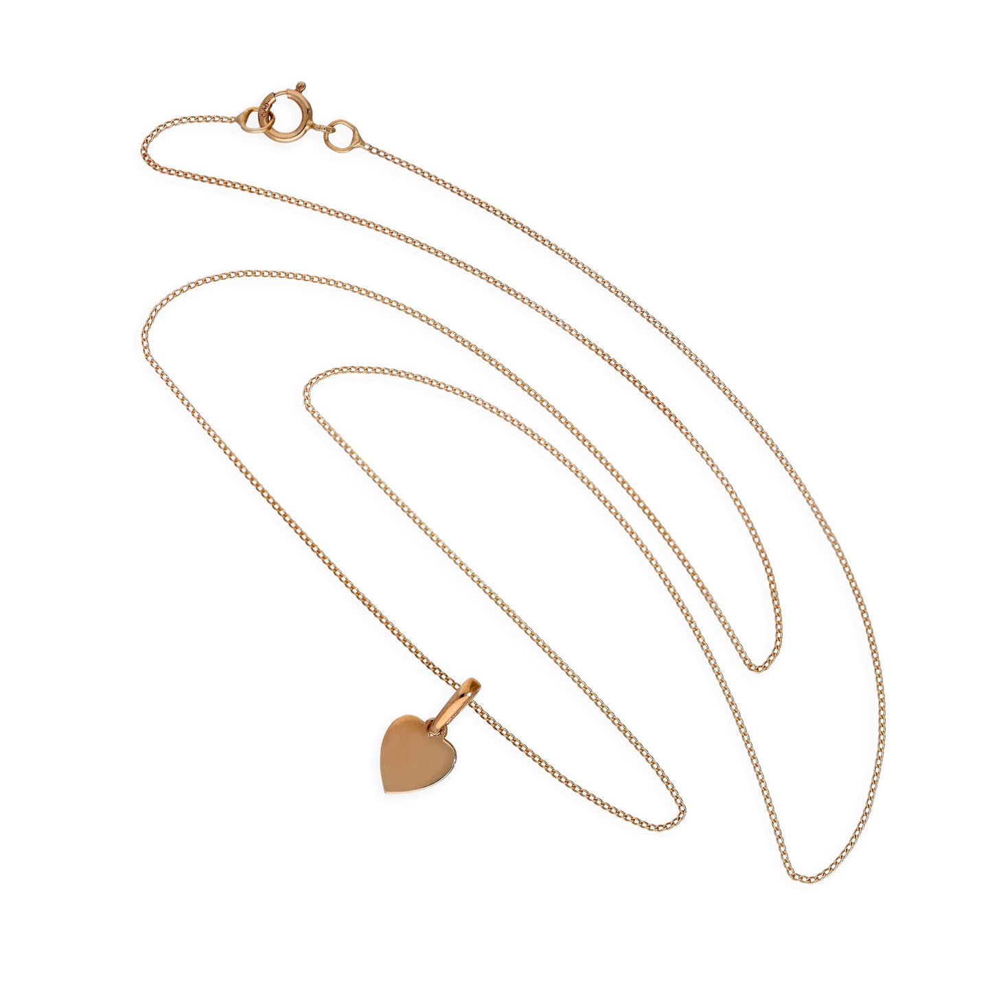 Collier pendentif petit cœur gravable en or rose 9 carats, 40 à 45 cm
