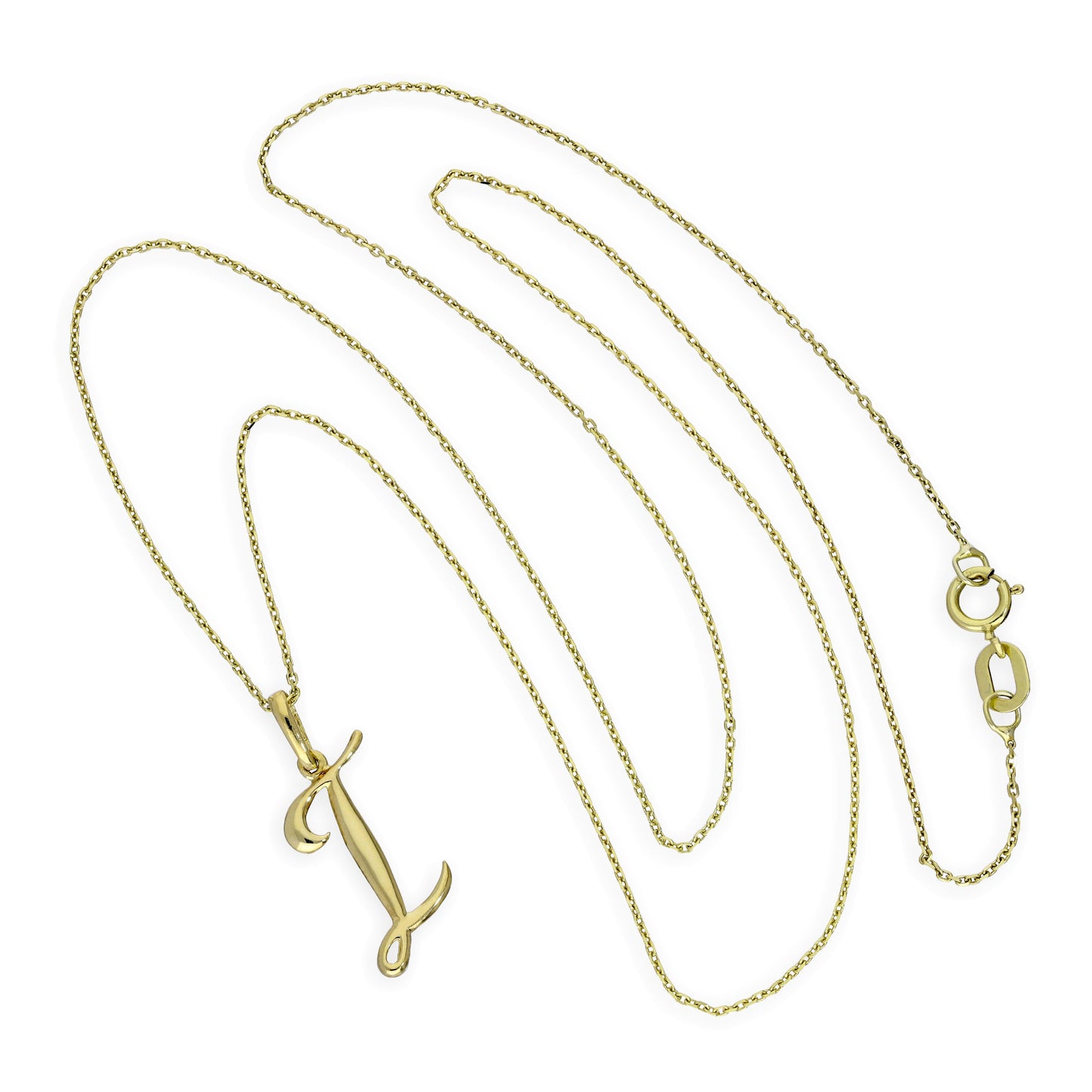 Collier avec pendentif en or 9 carats, lettre I, calligraphie fantaisie, 40 à 50 cm