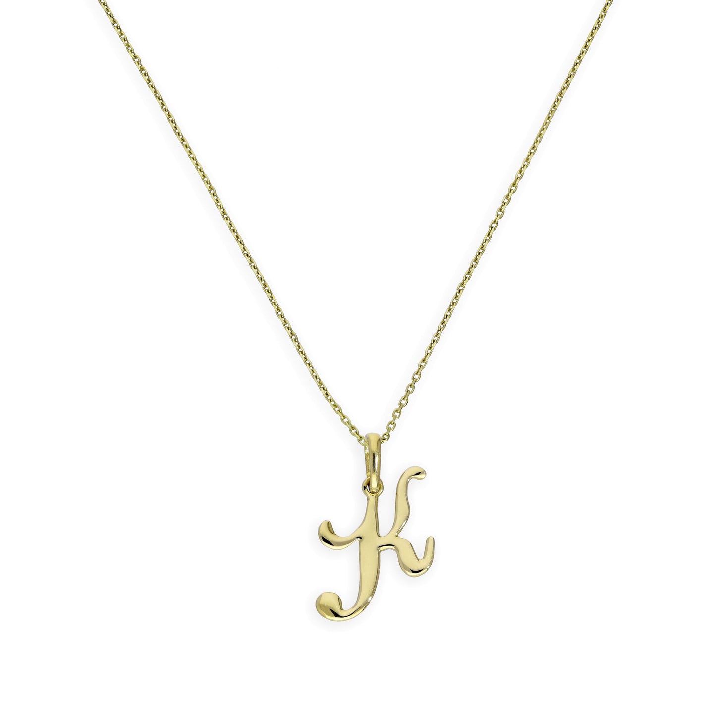 Collier avec pendentif en or 9 carats, lettre K, calligraphie fantaisie, 40 à 50 cm