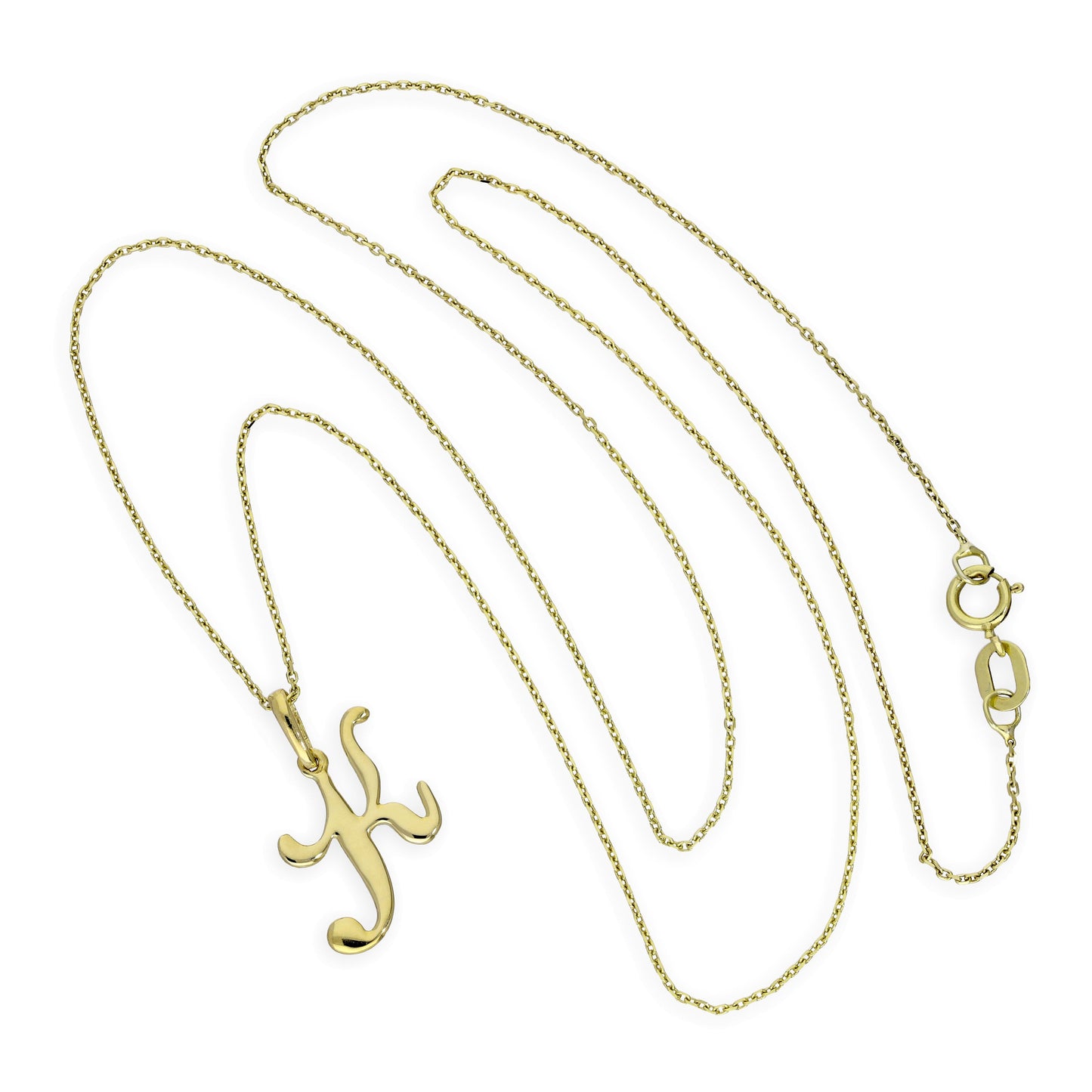 Collier avec pendentif en or 9 carats, lettre K, calligraphie fantaisie, 40 à 50 cm