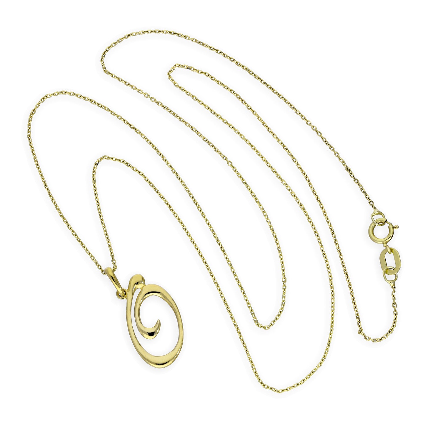 Collier avec pendentif en or 9 carats, motif calligraphie fantaisie, lettre O, 40 à 50 cm
