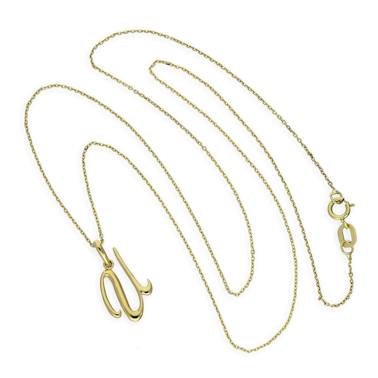 Collier avec pendentif en or 9 carats, lettre U, calligraphie fantaisie, 40 à 50 cm