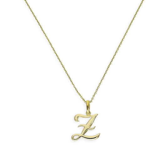 Collier avec pendentif en or 9 carats, lettre Z, calligraphie fantaisie, 40 à 50 cm