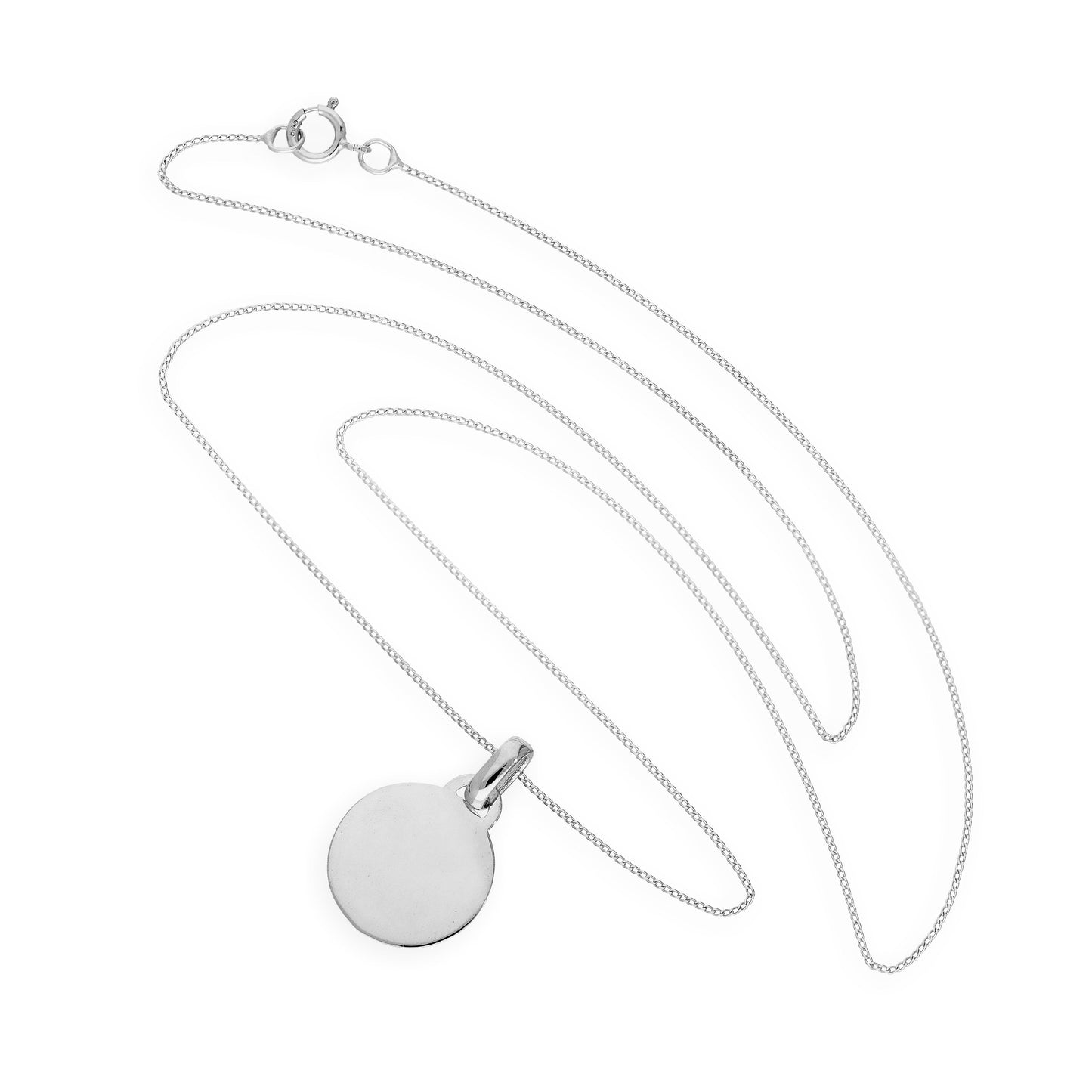 Collier pendentif petit cercle gravable en or blanc 9 carats, 40 à 50 cm