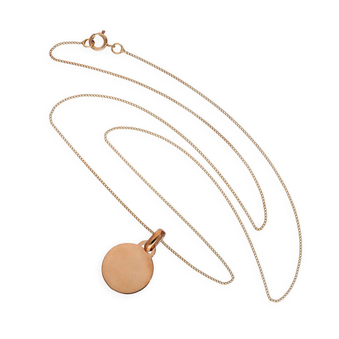 Collier pendentif petit cercle gravable en or rose 9 carats, 40 à 45 cm