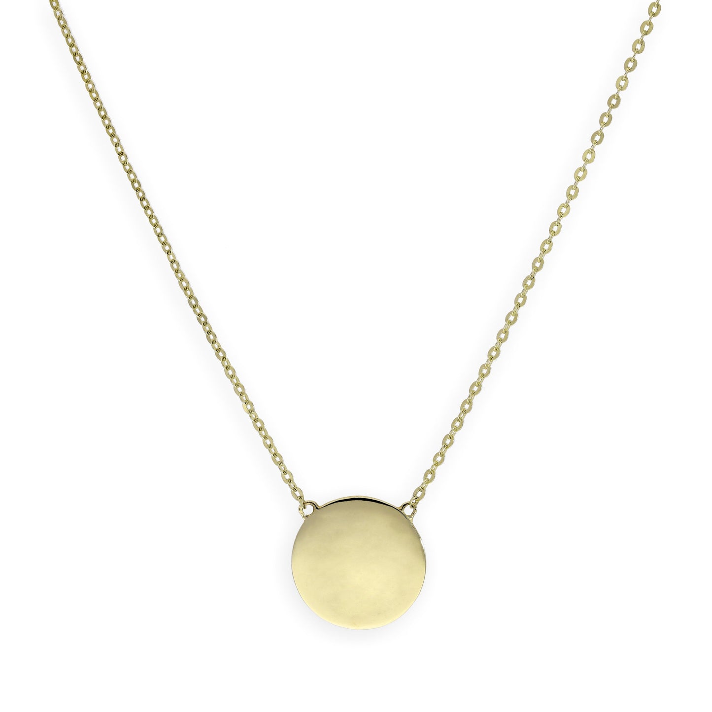 Pendentif rond gravable en or 9 carats avec chaîne de 45 cm