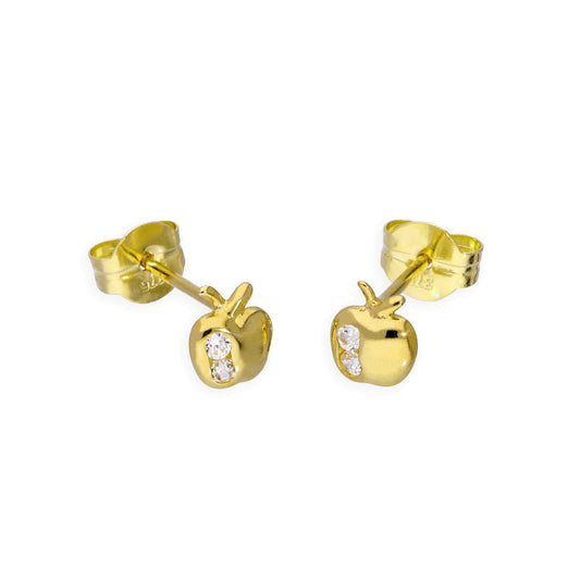 Boucles d'oreilles à tige en or 9 carats et cristal CZ transparent en forme de pomme