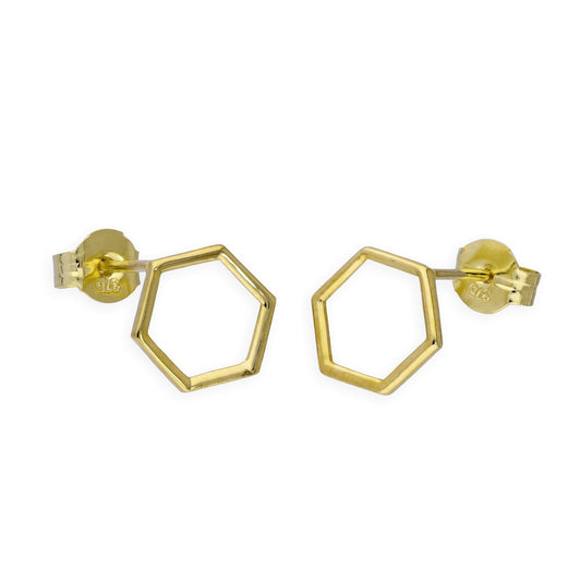 Boucles d'oreilles à tige hexagonales ouvertes en or 9 carats de 8 mm