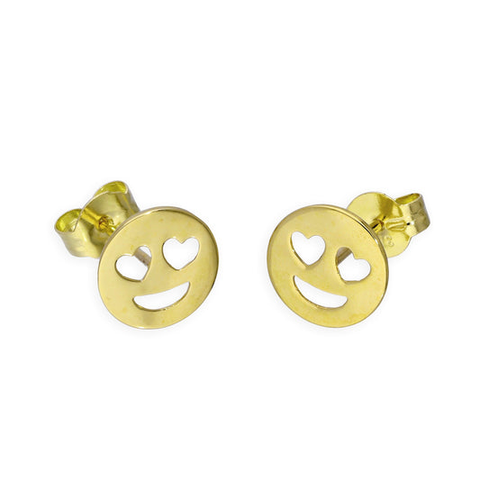 Boucles d'oreilles à tige en or 9 carats avec yeux en forme de cœur et emoji