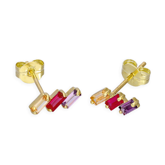 Boucles d'oreilles à tige en or 9 carats et cristaux CZ tricolores