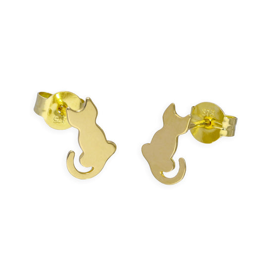 Boucles d'oreilles à tige en or 9 carats en forme de chat assis