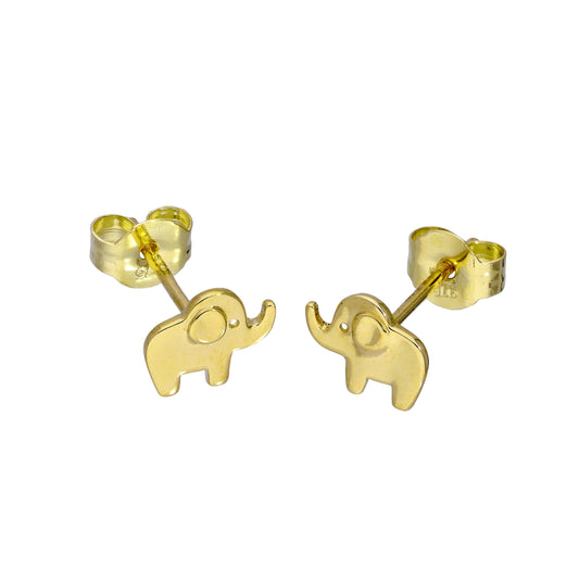 Boucles d'oreilles à tige en or 9 carats en forme de petit éléphant mignon