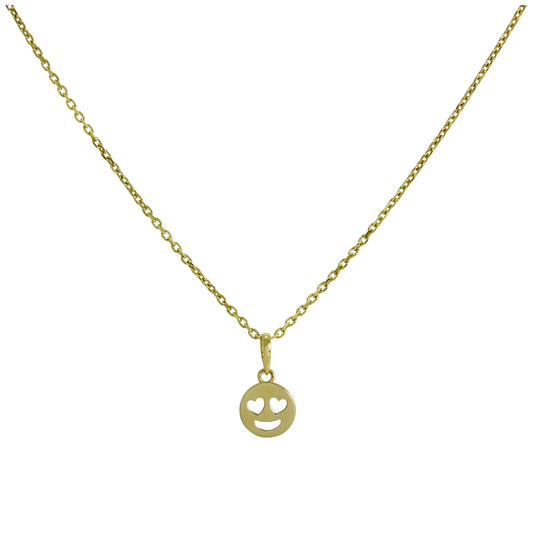 Collier pendentif emoji en or 9 carats avec yeux en forme de cœur, 40 à 50 cm