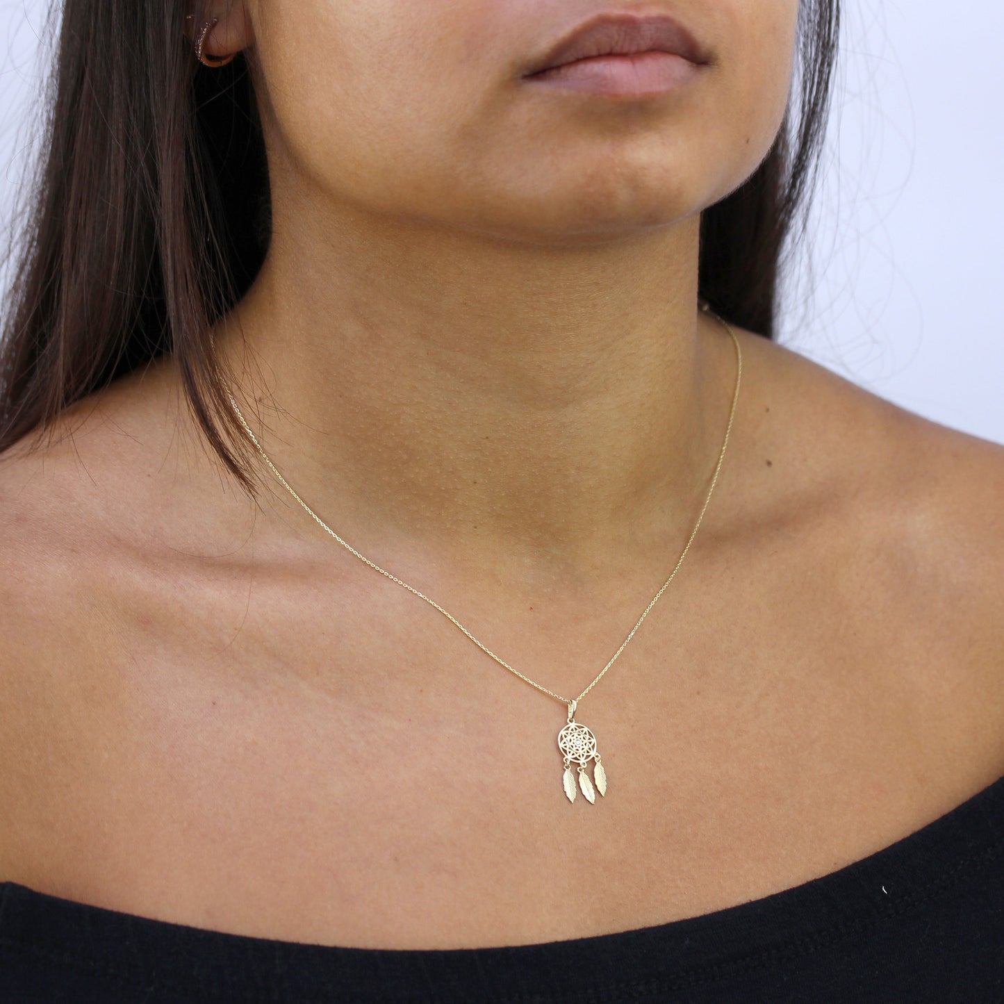 Collier pendentif attrape-rêves en or 9 carats et cristal CZ transparent, 40 à 50 cm