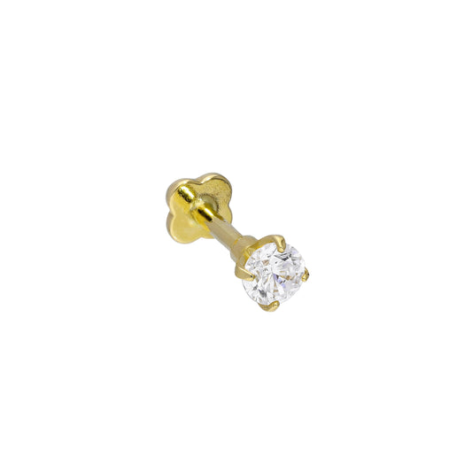 Labret en or 9 carats et cristal CZ transparent 17Ga