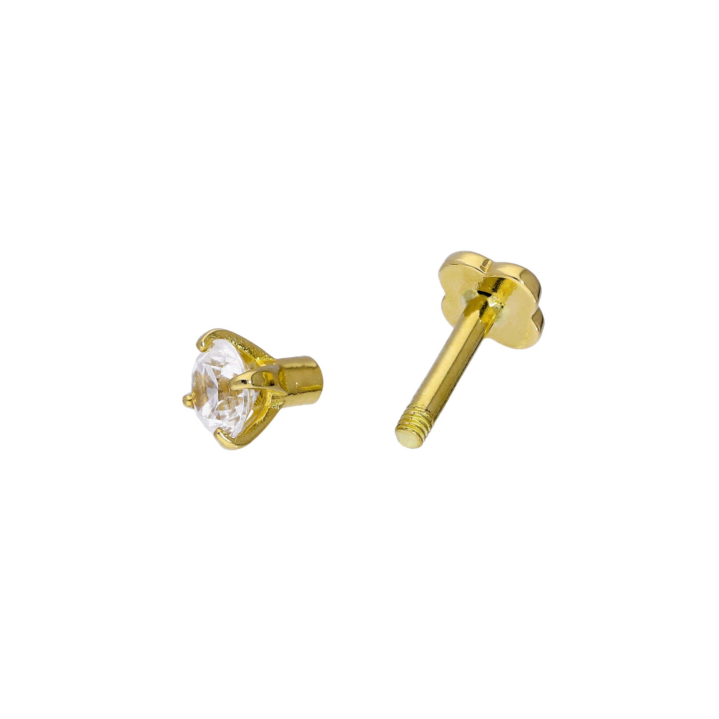 Labret en or 9 carats et cristal CZ transparent 17Ga