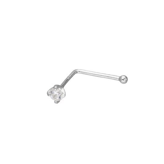 Piercing de nez en or blanc 9 carats et cristal CZ transparent de 2 mm, calibre 22