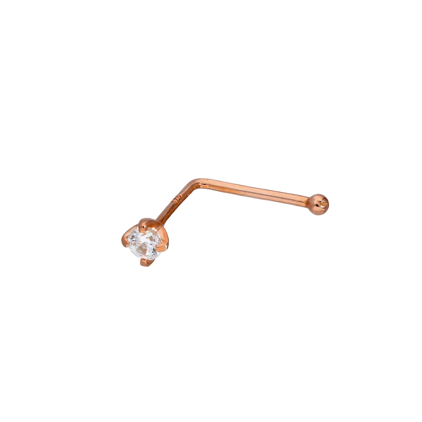 Piercing de nez en or rose 9 carats et cristal CZ transparent de 2 mm, calibre 23