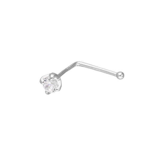 Piercing de nez en or blanc 9 carats et cristal CZ transparent de 3 mm, calibre 22