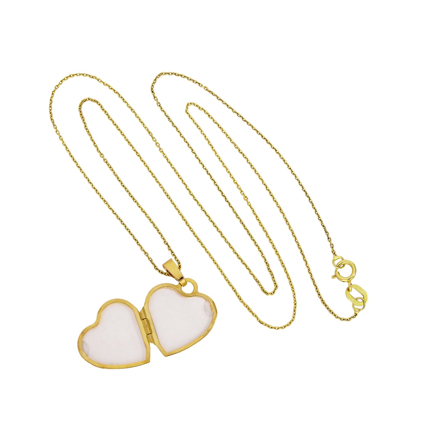 Médaillon en forme de cœur en or 9 carats, gravé, bicolore, mat et poli, 40 à 50 cm
