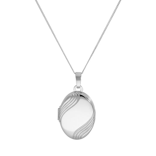 Médaillon ovale gravable en or blanc 9 carats avec motif ondulé sur chaîne de 40 à 45 cm