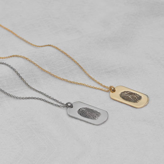 Collier en argent sterling avec plaque d'identité pour chien et empreinte digitale