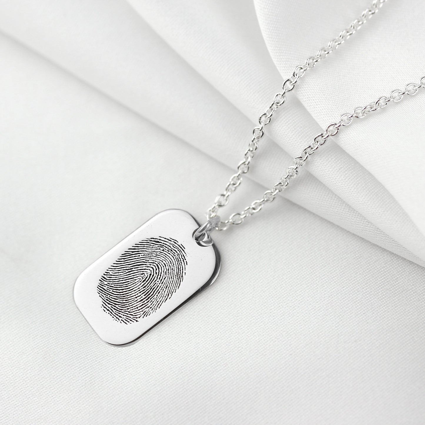 Collier en argent sterling avec plaque d'identité pour chien et empreinte digitale