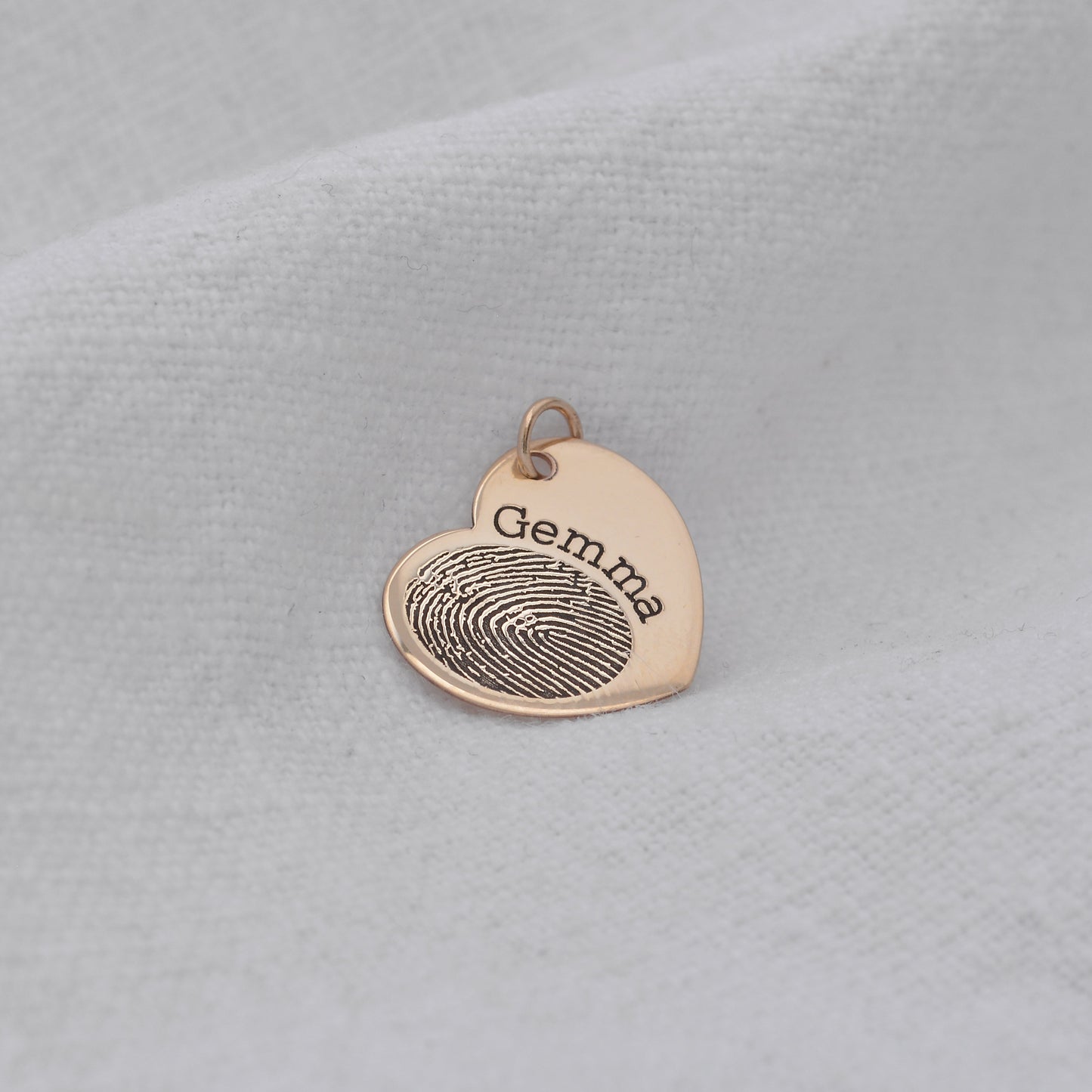 Breloque personnalisée en forme de cœur avec empreinte digitale en or 9 carats