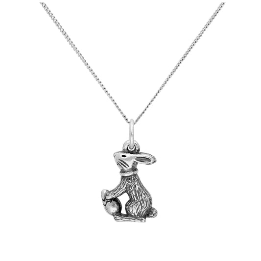 Pendentif lapin de Pâques en argent sterling avec œuf de Pâques sur chaîne diamantée de 40,6 cm et 5 cm