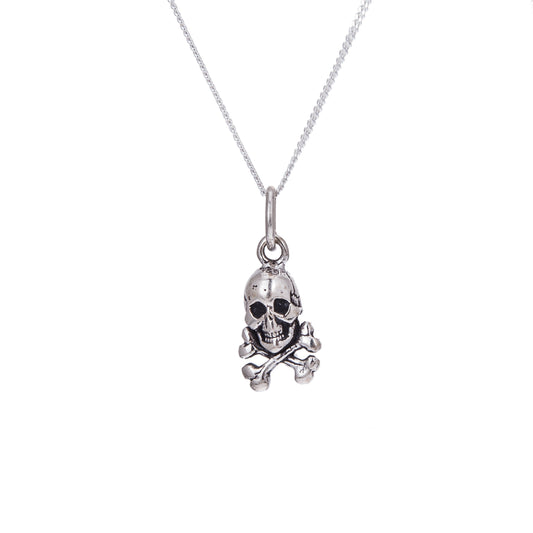 Petit collier tête de mort et os croisés en argent sterling