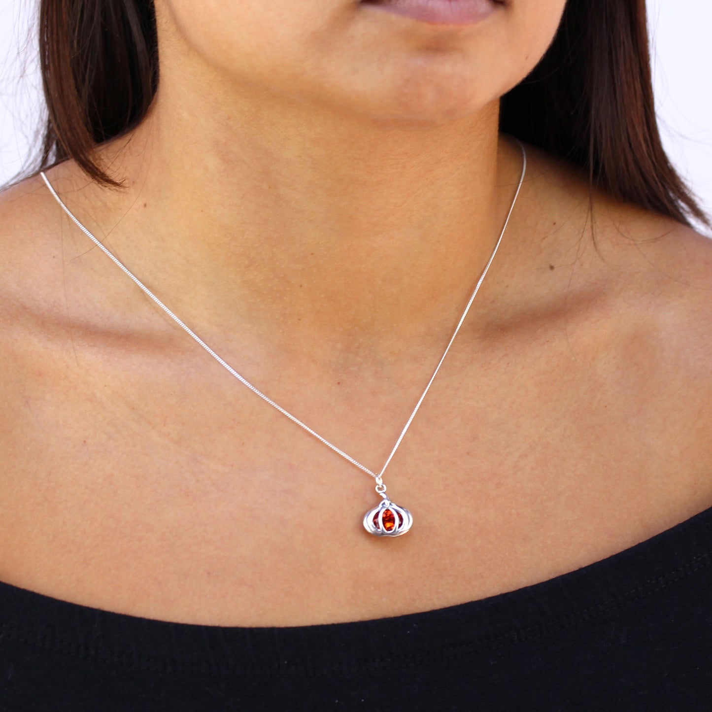 Collier citrouille en argent sterling et cristal