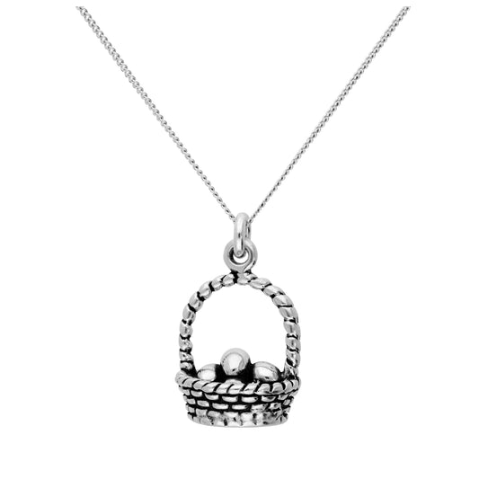 Pendentif en argent sterling en forme d'œuf dans un panier sur une chaîne diamantée de 40,6 cm et 5 cm