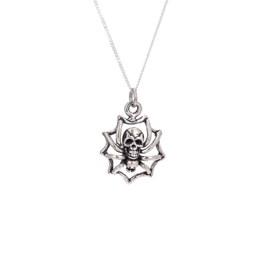 Collier araignée en argent sterling avec dos en forme de crâne