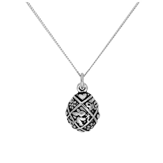 Pendentif œuf de Pâques en argent sterling sur chaîne diamantée de 40,6 cm et 5 cm