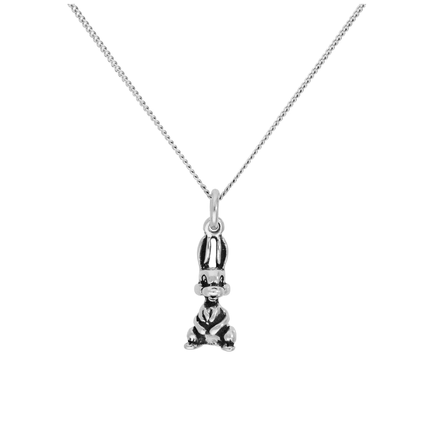 Pendentif lapin en argent sterling sur chaîne diamantée de 40,6 cm et 5 cm