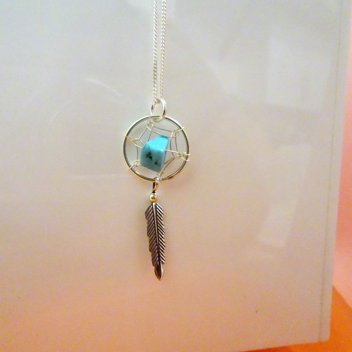 Collier attrape-rêves en argent sterling avec plumes