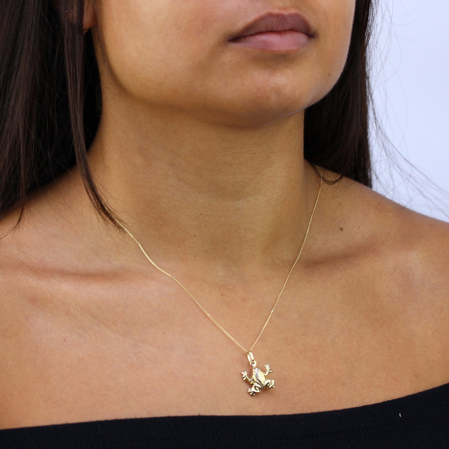 Collier grenouille creuse en or 9 carats - Chaîne de 45 cm