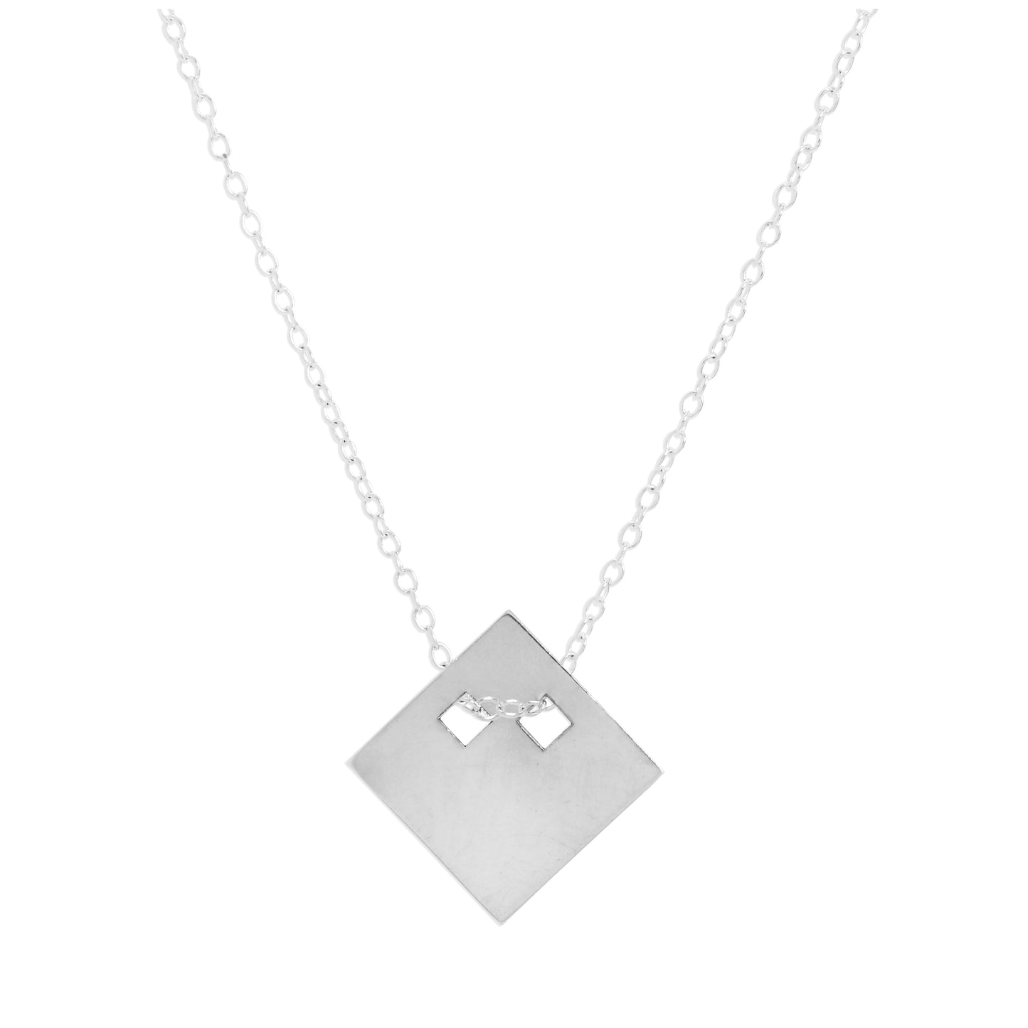 Collier pendentif en argent sterling gravable en forme de diamant plat de 14 à 22 pouces