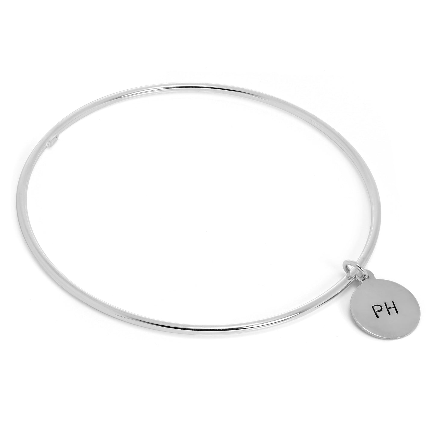 Bracelet jonc en argent sterling poli avec breloque disque estampillée à la main