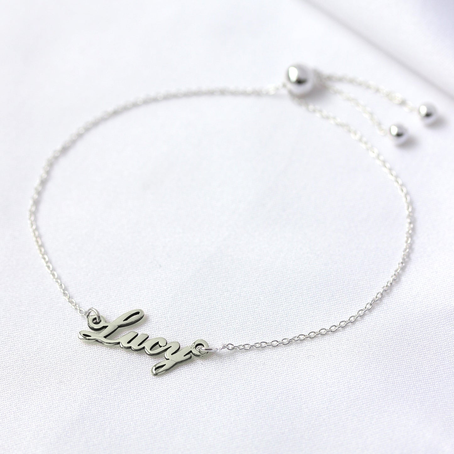 Bracelet réglable personnalisé en argent sterling avec nom