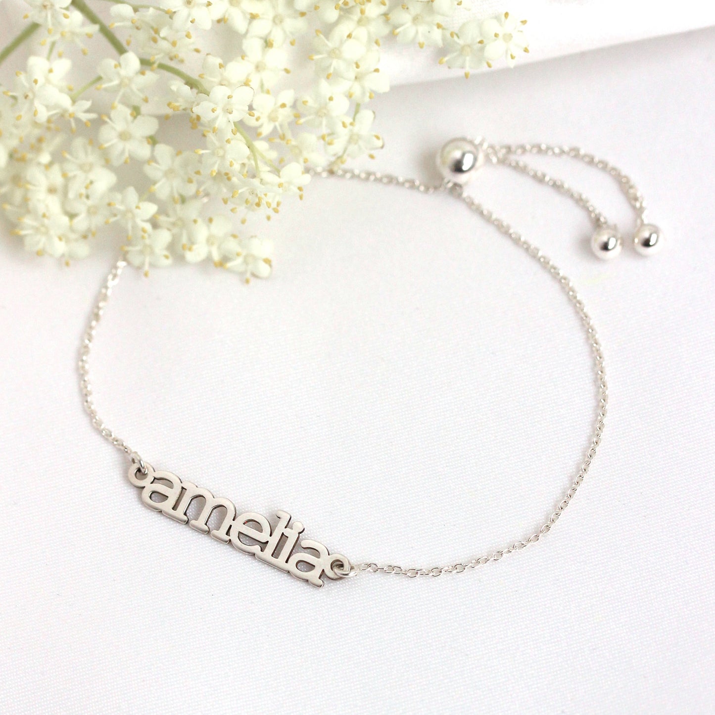 Bracelet réglable personnalisé en argent sterling avec nom