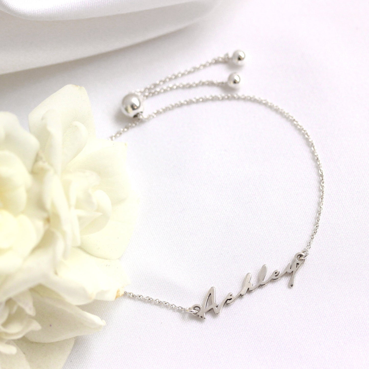 Bracelet réglable personnalisé en argent sterling avec nom