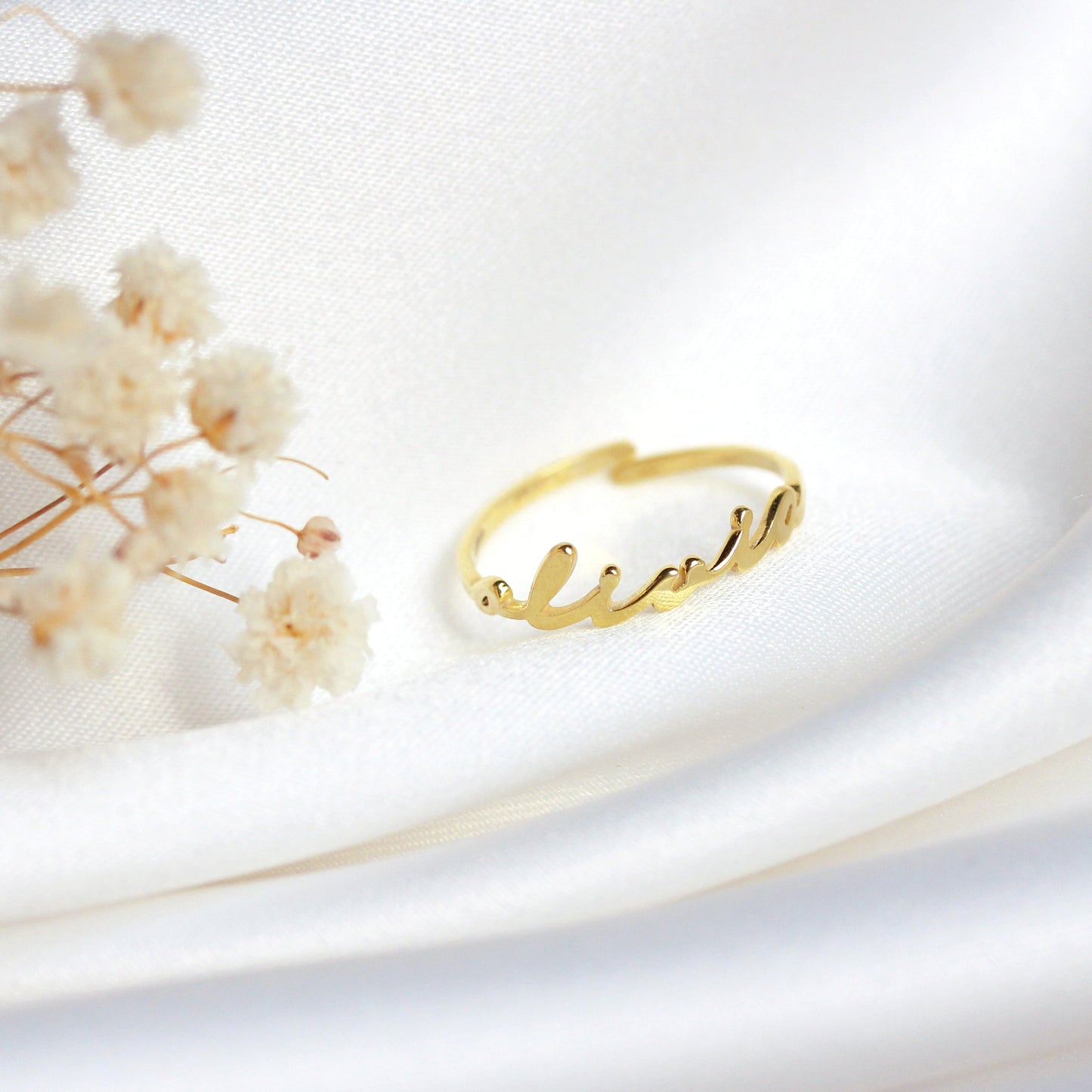 Bague réglable personnalisée en argent sterling avec nom