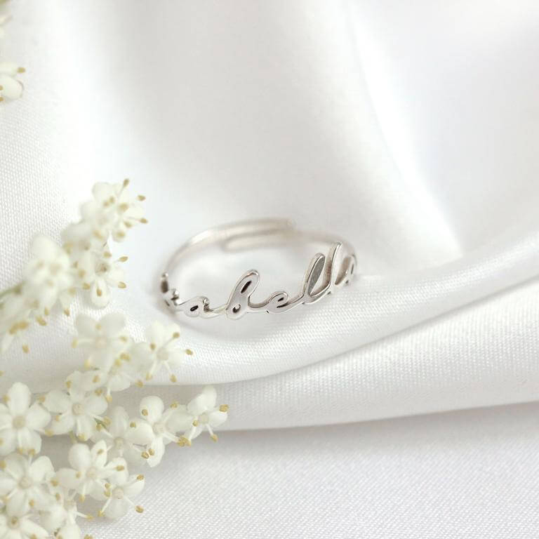 Bague réglable personnalisée en argent sterling avec nom