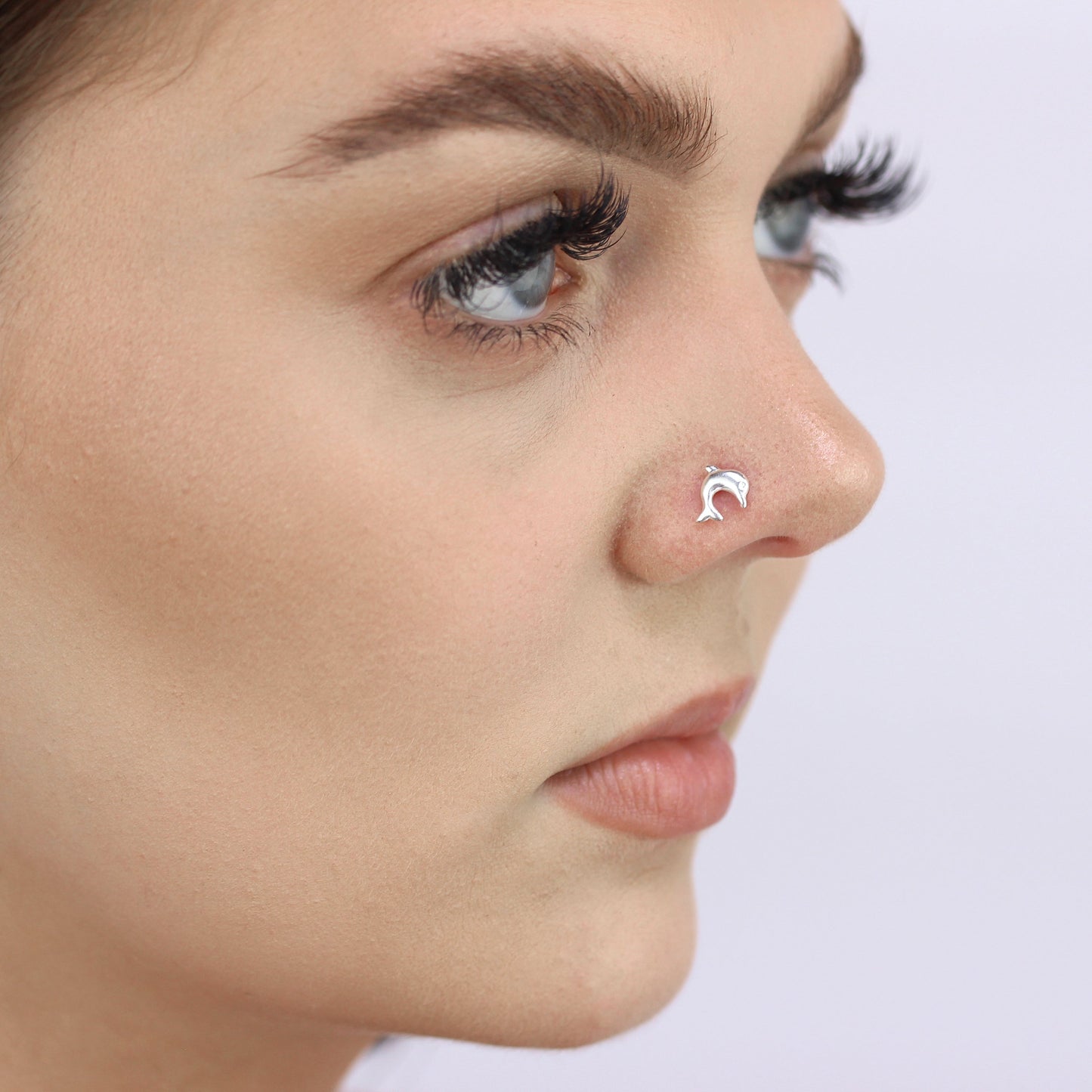 Piercing de nez en forme de L en argent sterling en forme de dauphin